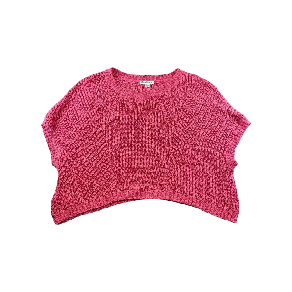 Tommy Bahama Pink V Neck Knit Short Sleeve Sweater Top Women's XL TG